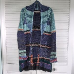 Multicolor Open Front Knit Cardigan